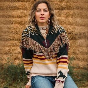 Sterling and Stitch Western Fringe sweater M